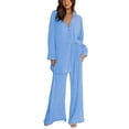 thumbnail image 1 of Women's 2 Piece Casual Outfits Solid Graphic Button Shirt and Loose High Waist Wide Leg Palazzo Pants Set, 1 of 7