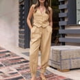 thumbnail image 1 of Women's 2 Piece Casual Outfits Womens Button Sleeveless Vest Shirt Straight Wide Leg Trousers With Pockets Wedding Pant Suits for Bride Elegant Jumpsuits for Women Evening Party Jumpsuit plus Size, 1 of 8