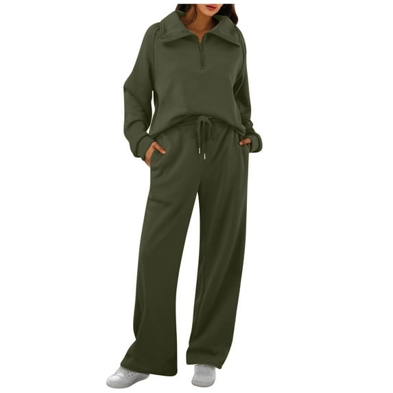 Women's 2-Piece Casual Sportswear - Zipper Hoodie & Wide Leg Pants - Breathable Polyester, Tie Front Design, S-XXL - Summer/Holiday Outfits