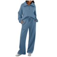 thumbnail image 1 of Women's 2-Piece Casual Sportswear - Zipper Hoodie & Wide Leg Pants - Breathable Polyester, Tie Front Design, S-XXL - Summer/Holiday Outfits, 1 of 4