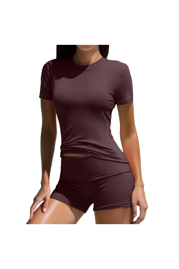 Women's 2 Piece Casual Suit Pleated Short Sleeve Top & High Waisted Wide Leg Pants Tracksuit Set, Comfortable, Suitable for Daily Wear