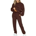 thumbnail image 1 of Women's 2 Piece Casual Sweatsuit Long Sleeve Pullover Sweatshirt Drawstring Sweatpants Loose Cozy Lounge Set Outfits, Coffee, S, 1 of 6