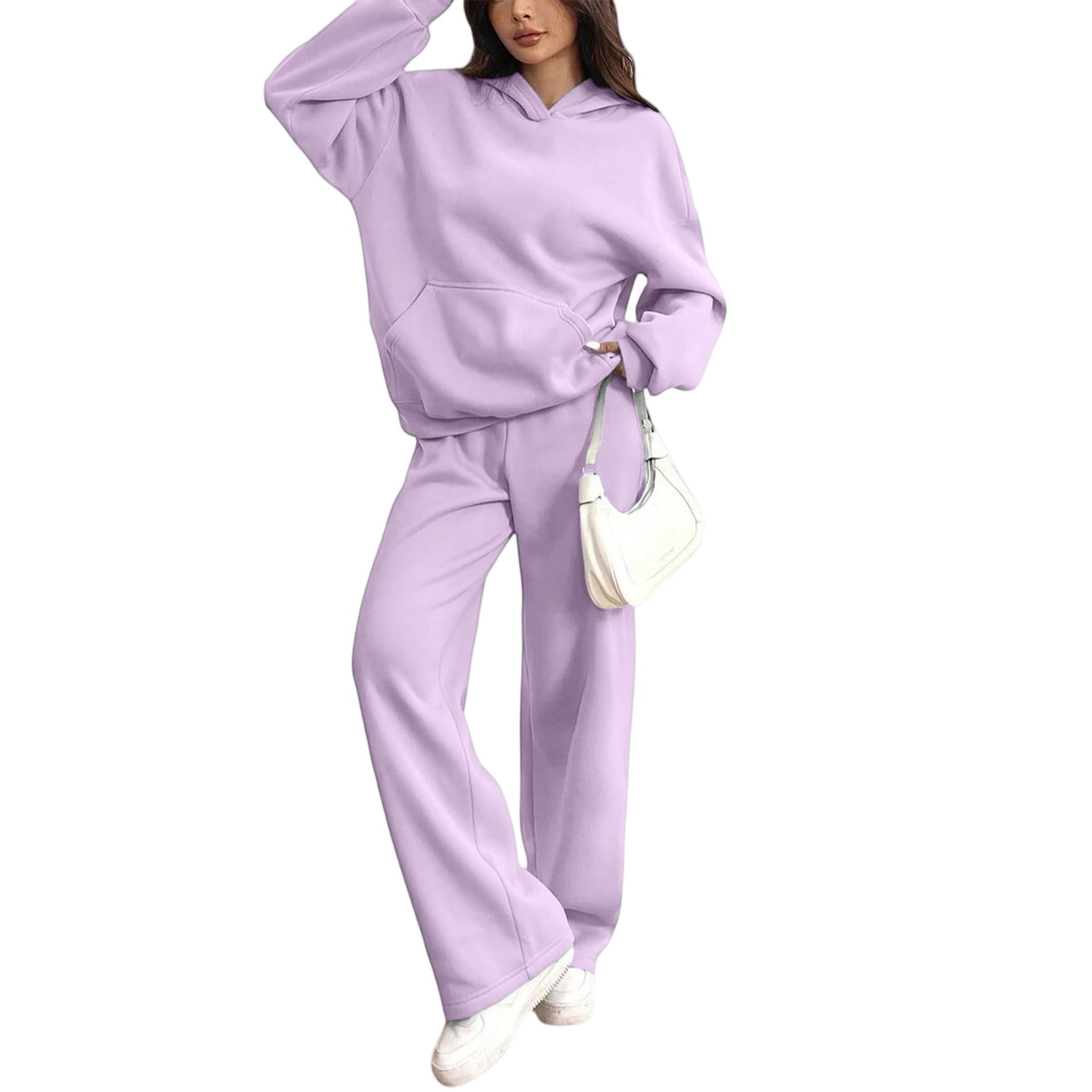 Women's 2 Piece Casual Sweatsuit Set Hoodie Wide Leg Sweatpants