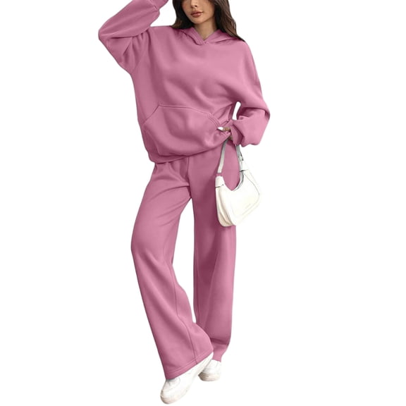 Women's 2 Piece Casual Sweatsuit Set Hoodie Wide Leg Sweatpants Lounge Track Suits Watermelon Red 2XL