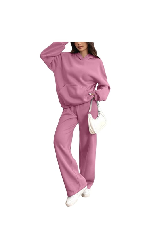 Women's 2 Piece Casual Sweatsuit Set Hoodie Wide Leg Sweatpants Lounge Track Suits Watermelon Red M
