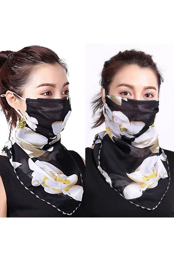 Women's 2-Piece Chiffon Neck Gaiter and Mask 2 in 1, Protective Sun and Dust Scarf for Cycling, Hiking, and Outdoor Activities, Lightweight and Breathable Multi-Way Wear for Face and Neck Coverage