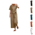 thumbnail image 1 of Women's 2 Piece Clothing Summer Casual Short Sleeves Round Neck Crop Top Wide Leg Pants Casual Matching Set Women'S Cropped Pants, 1 of 7