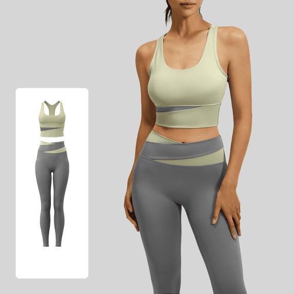 Women's 2 Piece Color Block Workout Set, Sports Bra and High Waist Leggings, Yoga Gym Pilates Outfit