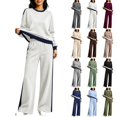 thumbnail image 1 of Women's 2-Piece Colorblock Sweatsuit Set Crewneck Long Sleeve Top and Wide Leg Pants Casual Lounge Outfit Fall Winter Daily Wear, 1 of 5