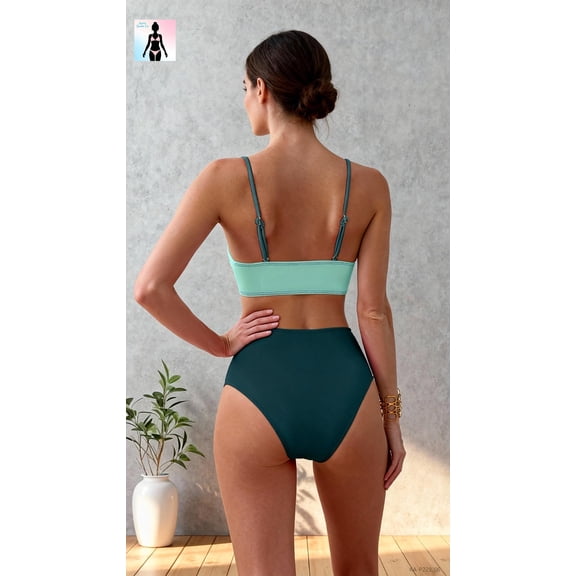 Women's 2-Piece Colorblock Wrap Bikini Set High Waisted Swimsuit