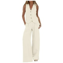 Women's 2 - Piece Cotton Casual Outfit - Sleeveless Vest & Wide - Leg Trousers, for Daily & Formal, Sizes S - XXL