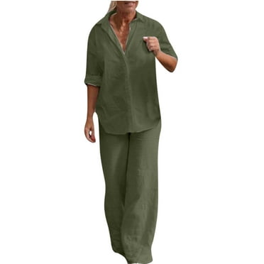 FBYBN Linen Suit Pants for Women Two Piece Linen Sets Long Sleeve Maxi ...