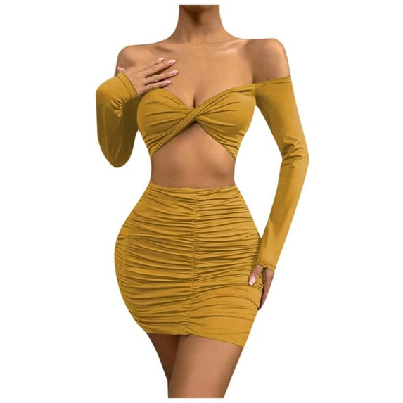 Women's 2-Piece Crop Top & Bodycon Skirt Set - Ruched Design - Sexy Party Outfit (XS-XXL)