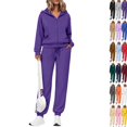 thumbnail image 1 of Women's 2 Piece Fall Active Sets Loose Fit Zip Front Hooded Track Top Drawstring Jogging Pants Athletic Daily Outfits Purple XXL, 1 of 6