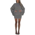 thumbnail image 1 of Women's 2 Piece Fall Outfits Long Sleeve Crewneck Striped Tops Mini Knit Bodycon Skirt Set, 1 of 7