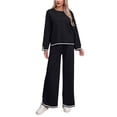 thumbnail image 1 of Women's 2 Piece Fall Outfits Long Sleeve Knit Sweater Top Wide Leg Pants Comfy Lounge Sets Tracksuits (M, Black), 1 of 2