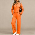 thumbnail image 1 of Women’s 2 Piece Fall Travel Lounge Matching Set, Long Sleeve Button Henley Top and Wide Leg Pants, Casual Comfy Airport Vacation Sweatsuit Outfit 3XL, 1 of 1