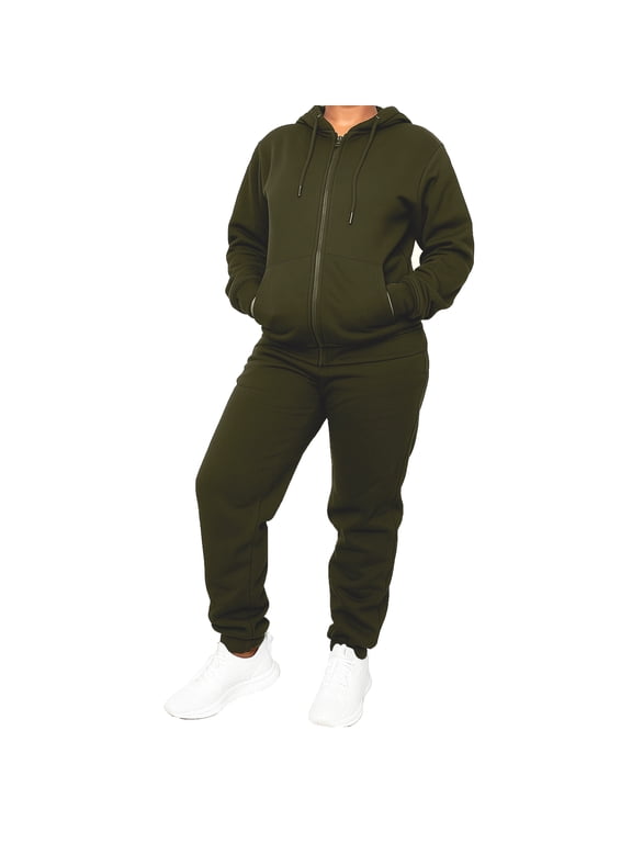 Women's 2-Piece Fleece-Lined Full Zip Oversize Loose Fit Hoodie & Jogger Track Set