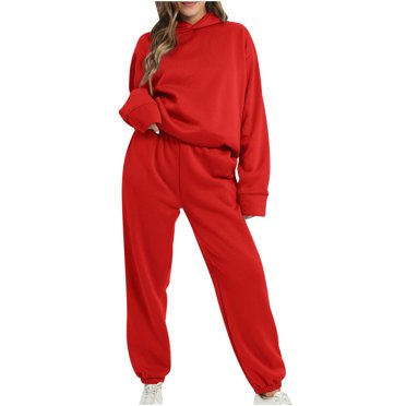 Women's 2-Piece Fleece Track Suit - Loose Fit Hoodie And Sweatpants Set For Casual Wear