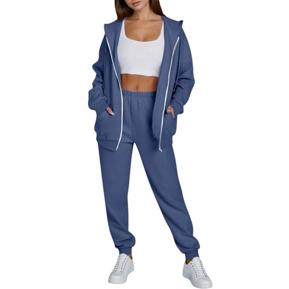 Women's 2-Piece Fleece Sweatsuit Set - Zip-Up Hoodie & Joggers, Cozy Lounge & Athletic Track Suits