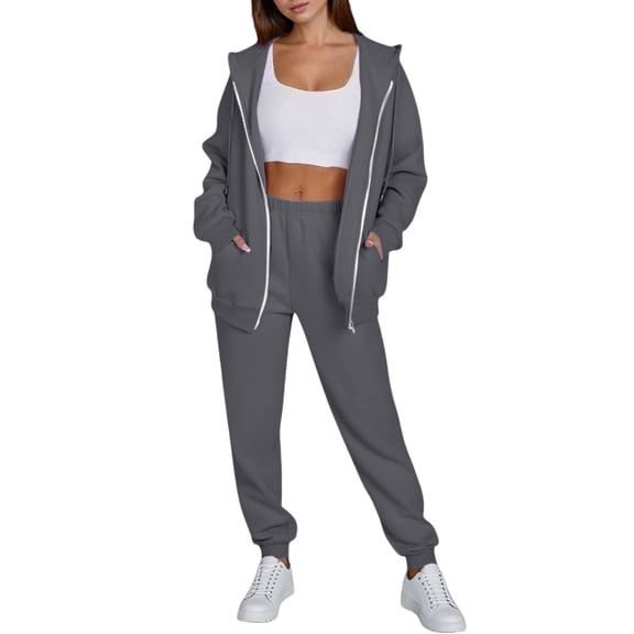 Women's 2-Piece Fleece Sweatsuit Set - Zip-Up Hoodie & Joggers, Cozy Lounge & Athletic Track Suits