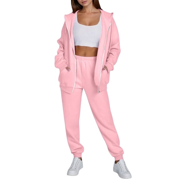 Women's 2-Piece Fleece Sweatsuit Set - Zip-Up Hoodie & Joggers, Cozy Lounge & Athletic Track Suits
