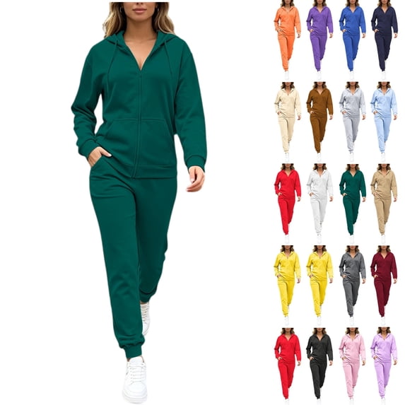 Women's 2-Piece Fleece Tracksuit Set Full Zip Hoodie and Jogger Pants Casual Lounge Outfit Fall Winter Daily Wear