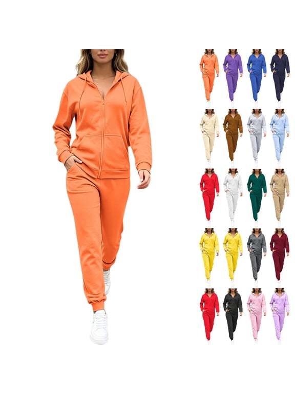 Women's 2-Piece Fleece Tracksuit Set Full Zip Hoodie and Jogger Pants Casual Lounge Outfit Fall Winter Daily Wear