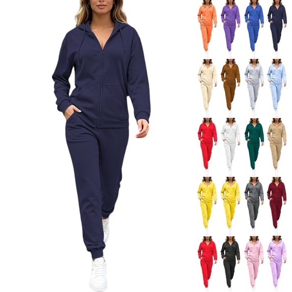 Women's 2-Piece Fleece Tracksuit Set Full Zip Hoodie and Jogger Pants Casual Lounge Outfit Fall Winter Daily Wear