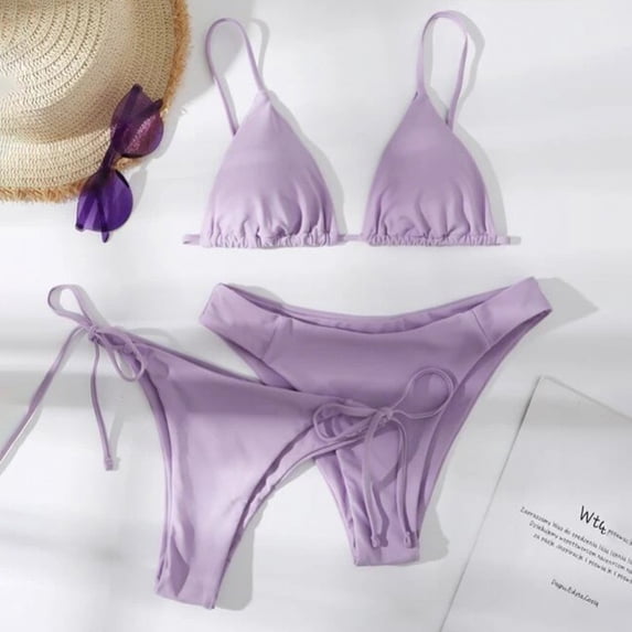 Women's 2 Piece Floral Print Halter Neck Tie Bikini Set Triangle String Thong Swimsuit Summer Bathing Suits for Women