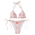 thumbnail image 1 of Women's 2 Piece Floral Tropical Print Bikini Set Boho Triangle Bathing Suit Tie Backless Swimsuit Sets (Light pink,M), 1 of 7