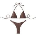 thumbnail image 1 of Women's 2 Piece Halter Bikini Set Metal Ring High Cut Swimsuits Beach Vacation Clothes (Brown,M), 1 of 6