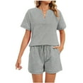 thumbnail image 1 of Women's 2 Piece Home Wear V Neck Short Sleeve T Shirts Drawstring Shorts Casual Comfy Loose Lounge Set (S, Gray), 1 of 8