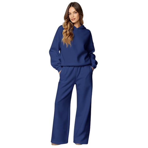 Women's 2 Piece Hoodie Set Pullover Sweatshirt and Wide Leg Pants, Relaxed Casual Fall Lounge Outfit with Side Pockets Weekend Matching Sweatsuit, 2XL