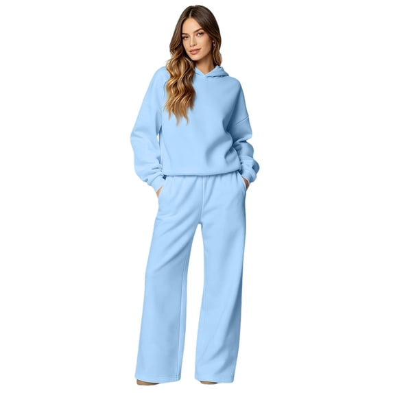 Women's 2 Piece Hoodie Set Pullover Sweatshirt and Wide Leg Pants, Relaxed Casual Fall Lounge Outfit with Side Pockets Weekend Matching Sweatsuit, M