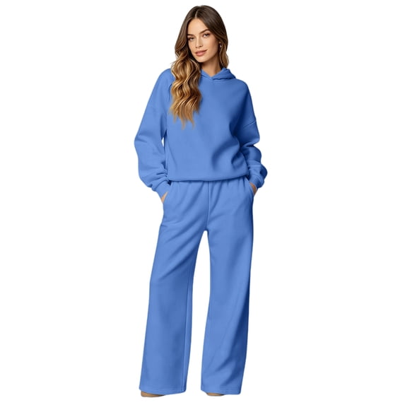 Women's 2 Piece Hoodie Set Pullover Sweatshirt and Wide Leg Pants, Relaxed Casual Fall Lounge Outfit with Side Pockets Weekend Matching Sweatsuit, XL