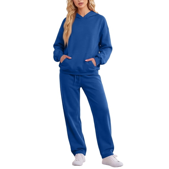 Women's 2 Piece Hoodie Sweatpants Set Casual Long Sleeve Hooded Pullover with Pockets & Jogger Pants Fall Winter Lounge Athletic Tracksuit for Workout Daily Wear XL