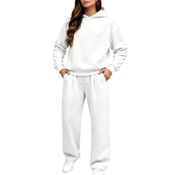 Women's 2 Piece Hoodie Sweatpants Set Fall Winter Oversized Long Sleeve Pullover & Drawstring Wide Leg Pants Casual Loungewear Tracksuit XL