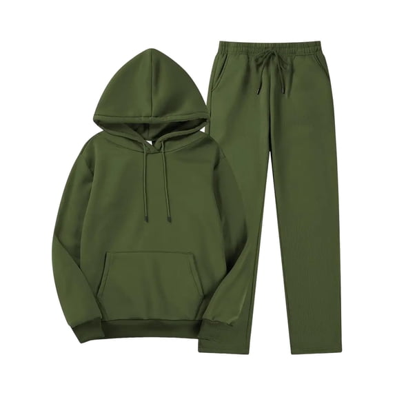 Women's 2 Piece Hoodie and Sweatpants Set Pullover Hooded Sweatshirt with Kangaroo Pocket and Drawstring Waist Joggers Casual Solid Color Lounge Tracksuit
