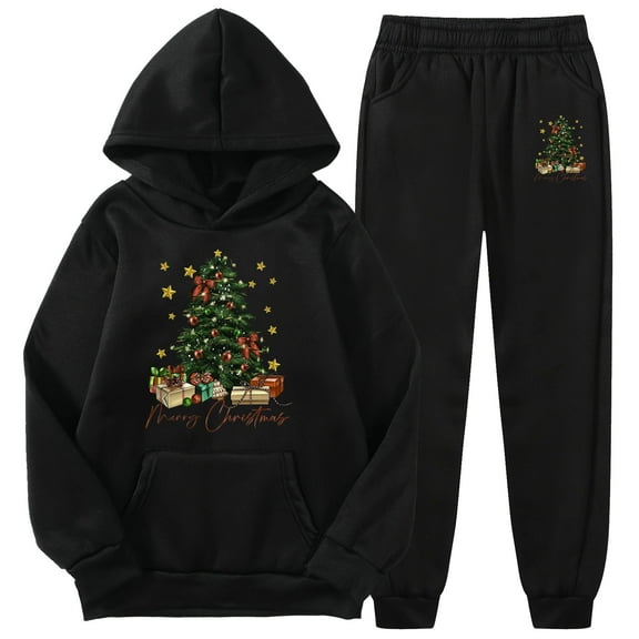 Women's 2-Piece Hoodie and Sweatpants Set with "Winter Wonderland" Cute Reindeer Graphic