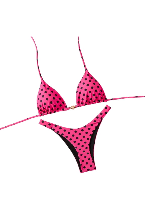 Women's 2 Piece Leopard Print Bikini Sets Halter String Triangle Swimsuit Bathing Suits (Pink,S)