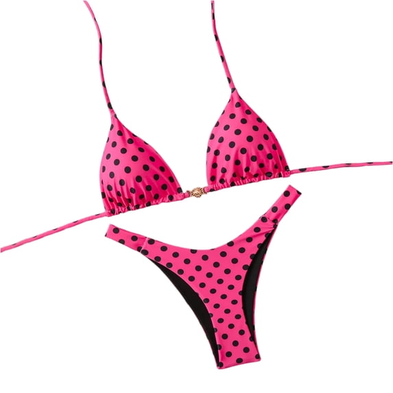 Women's 2 Piece Leopard Print Bikini Sets Halter String Triangle Swimsuit Bathing Suits (Pink,S)