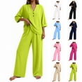 thumbnail image 1 of Women's 2 Piece Linen Set Linen Mid-Sleeve Top and Pants Soft and Comfortable Loungewear Set Loose Fitting Oversized Two-Piece Set S-3X, 1 of 8