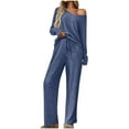 thumbnail image 1 of Women's 2 Piece Lounge Pajama Sets Ribbed Knit Long Sleeve V Neck Top Matching Pants Sleepwear PJ Set 2025 Fall Outfits, 1 of 8