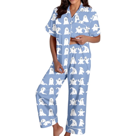 Women's 2 Piece Lounge Pajama Sets Women Floral Print Button Down Pajama Sets Soft Nightwear Outfit Cozy Blue XXL
