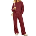 thumbnail image 1 of Women's 2 Piece Lounge Set Crewneck Sweatshirt and Wide Leg Pants Relaxed Casual Fall Fleece Matching Outfit Set, 1 of 6