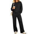 thumbnail image 1 of Women's 2 Piece Lounge Set Crewneck Sweatshirt and Wide Leg Pants Relaxed Casual Fall Fleece Matching Outfit Set, 1 of 6
