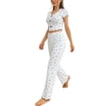 thumbnail image 1 of Women's 2 Piece Lounge Set Cute Casual Comfy Home Wear Crew Neck Short Sleeve Tops Elastic Waist Pants (S, Black), 1 of 6