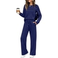 thumbnail image 1 of Women's 2 Piece Lounge Set Pleated Crewneck Top and Wide Leg Pants Relaxed Casual Fleece Travel Matching Outfit, 1 of 7