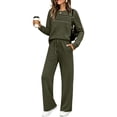 thumbnail image 1 of Women's 2 Piece Lounge Set Pleated Crewneck Top and Wide Leg Pants Relaxed Casual Fleece Travel Matching Outfit, 1 of 7